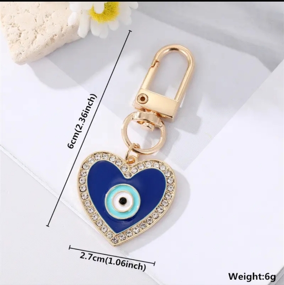 Rhinestone "Evil Eye" Heart Keychain/Purse 🎒👜 Charm ~ Protection, Luck 🍀, - Picture 3 of 6